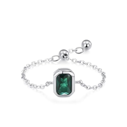 Verlobungsring 925 Silber, Engagement Ring for Women Edelsteinfassung, Verstellbare Kette Zirkonia Rechteckige Form Silber Damen Schmuck Größe Verstellbar von Dsnyu