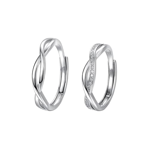 Verlobungsring 925 Silber, Ring Damen mit Stein Linien Kreuzen Silber Schmuck Größe Verstellbar von Dsnyu
