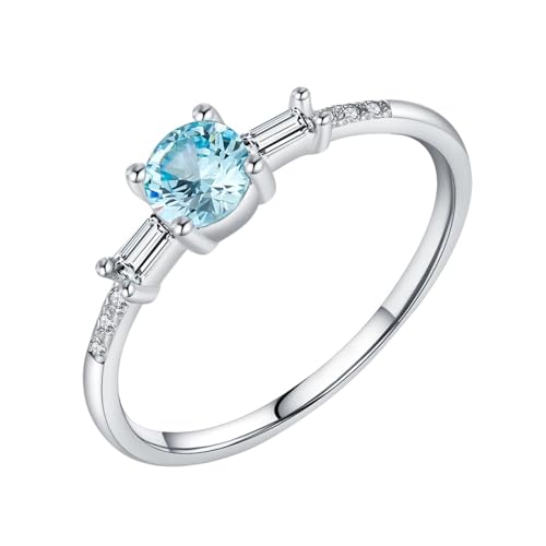 Verlobungsring Damen, Promise Ring for Her 9K Weißgold Topas 4.5X4.5mm mit Blauer Runder Form Schmuck Größe 53 (16.9) von Dsnyu