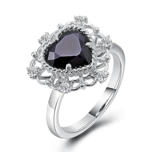 Verlobungsring Damen, Verlobungsring Schwarz Moissanit Blume Weißgold Trauringe Platin Größe 66 (21.0) von Dsnyu