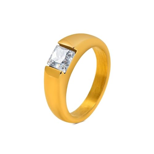 Verlobungsring Damen, Vintage Ringe Zirkonia Weiß Eingelegte Zirkone Im Quadrat Schmuck 4.7mm Breit Edelstahl Größe 57 (18.1) Komfort Fit mit Box von Dsnyu