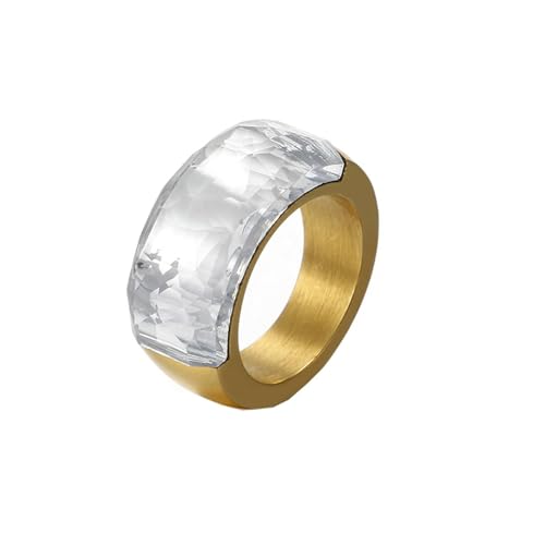 Verlobungsring Damen 54, Wedding Ring Band Edelstahl mit Rechteckigem Stein Goldweiß Schmuck Komfort Fit von Dsnyu