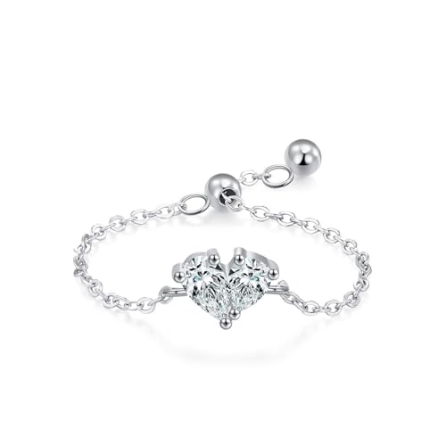 Verlobungsring Damen 925 Sterling Silber, Eheringe Vintage Tropfenförmige Verstellbare Kette Zirkonia Blattform Silber Schmuck Größe Verstellbar von Dsnyu