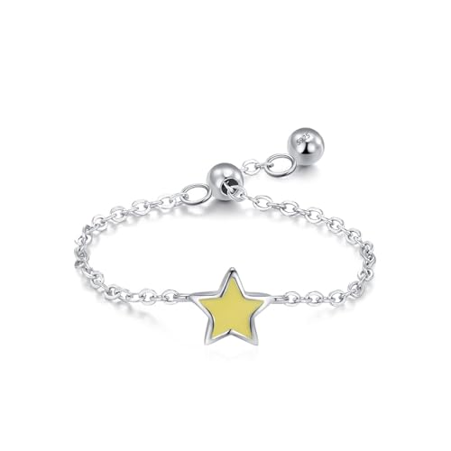 Verlobungsring Damen 925 Sterling Silber, Engagement Ring Verstellbare Sternkette Silber Schmuck Größe Verstellbar von Dsnyu