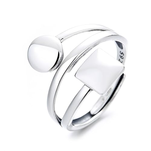 Verlobungsring Damen 925 Sterling Silber, Hochzeitsringe Geometrisch Rund Quadratisch Silber Schmuck Größe Verstellbar von Dsnyu