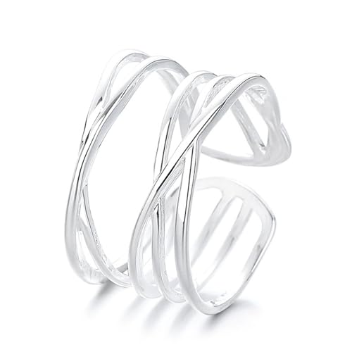 Verlobungsring Damen 925 Sterling Silber, Trauringe Breite Mehrschichtige Unregelmäßige Geometrie Silber Schmuck Größe Verstellbar von Dsnyu