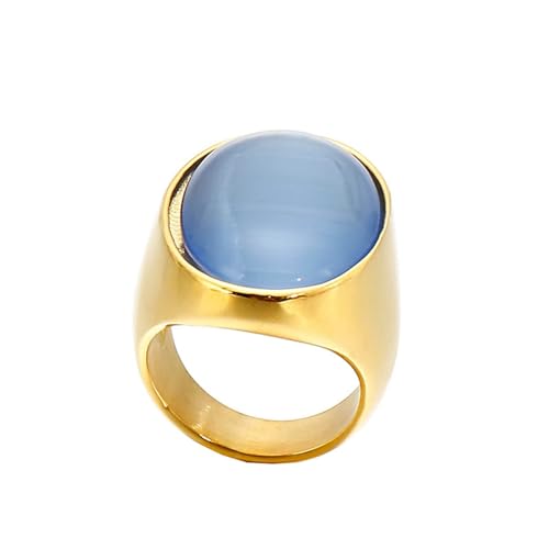 Verlobungsring Damen Blau, Verlobungsringe Edelstahl mit Ovalem Stein Größe 52 (16.6) Schmuck Jahrestag Geschenk von Dsnyu