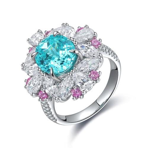 Verlobungsring Damen Floral, Ring Damen Sterlingsilber mit Künstlichem Paraiba-Turmalin Silber für Ehefrau Mutter Größe 47 (15.0) von Dsnyu