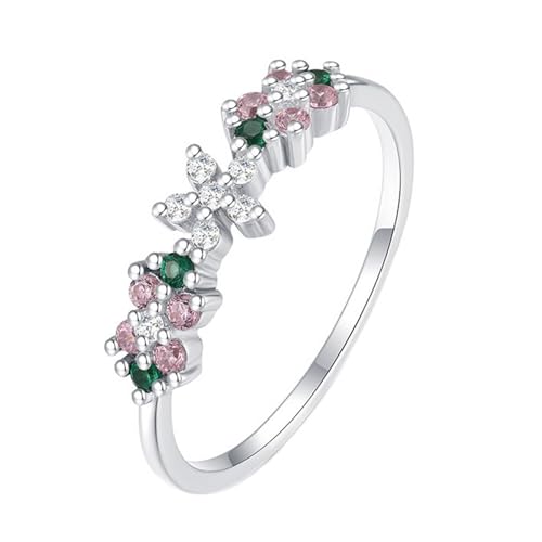 Verlobungsring Damen Floral, Trauringe 585 Echtgold 14K Weißgold Im Labor Hergestellter Smaragd Runde Form Geschenk für Geburtstag Größe 61 (19.4) von Dsnyu