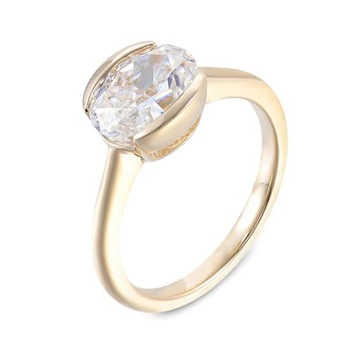 Verlobungsring Damen Gold 375, Eheringe Damen 9K Gelbgold mit 1 Karat Ovalem Moissanit Modeschmuck Größe 62 (19.7) von Dsnyu