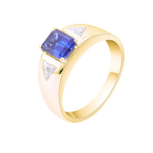 Verlobungsring Damen Gold 375, Wedding Ring Bands Blau Labor Erstellt Saphir Geometrisch Hochzeitsringe 9K Gelbgold mit Moissanit Größe 56 (17.8) von Dsnyu