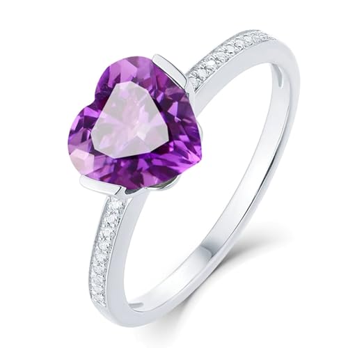 Verlobungsring Damen Herz, Ringe Gold 750 18 Karat Weißgold 7,9 X 9,3 mm Großer Amethystkanal Lila Geburtstag Geschenk für Sie Größe 57 (18.1) von Dsnyu