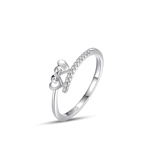 Verlobungsring Damen Silber, Eheringe 925 Sterling Silber Verschachtelte Linien und Herzform Zirkonia Runde Form Schmuck Größe 54 (17.2) von Dsnyu