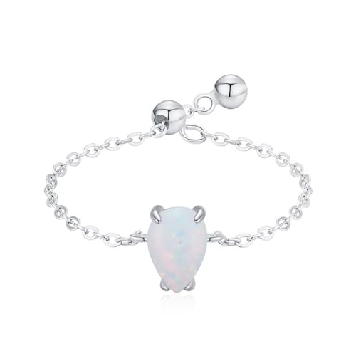 Verlobungsring Damen Silber, Eheringe 925 Sterling Silber Verstellbare Dünne Kette mit Tropfenopal Opal Birnenform Schmuck Größe Verstellbar Verlobungsring Damen Silber, Eheringe 925 Sterling Silber Verstellbare Dünne Kette mit Tropfenopal Opal Birnenform Schmuck Größe Verstellbar von Dsnyu