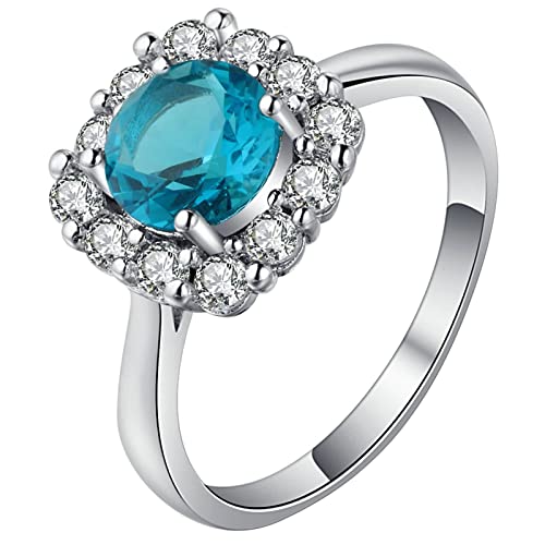 Verlobungsring Damen Silber, Engagement Ring mit Blauem und Weißem Zirkonia Versilbert Schmuck Größe 54 (17.2) mit Box von Dsnyu