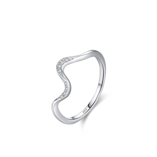 Verlobungsring Damen Silber, Trauringe 925 Sterling Silber Unregelmäßige Wellen Zirkonia Runde Form Schmuck Größe 54 (17.2) von Dsnyu