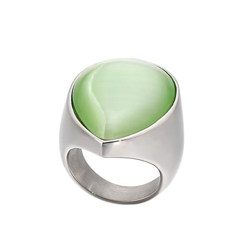 Verlobungsring Damen Vintage, Ring Edelstahl Vintage Wassertropfen mit Opal Hellgrün Größe 60 (19.1) Herren Schmuck Komfort Fit von Dsnyu