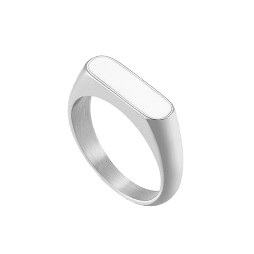 Verlobungsring Damen Vintage, Ring Silber Vintage Edelstahl mit Rechteckmuster Weiß Größe 62 (19.7) Schmuck Komfort Fit von Dsnyu