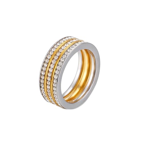 Verlobungsring Damen Zirkonia, Edelstahl Ring Verlobung DREI Reihen mit Stein Silber Gold Größe 54 (17.2) Schmuck Jahrestag Geschenk von Dsnyu