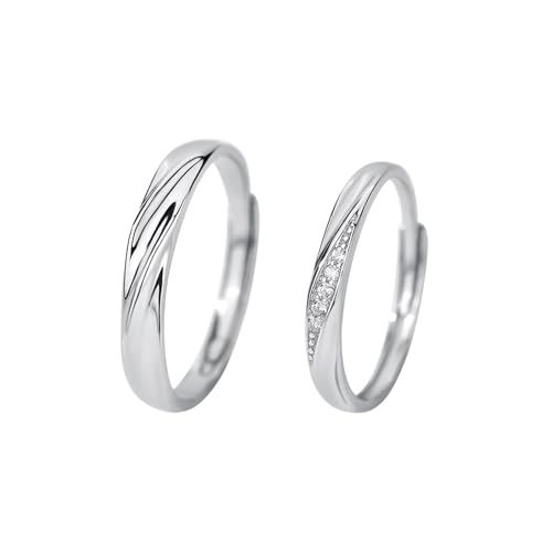 Verlobungsring Damen Zirkonia, Eheringe 925 Sterling Silber Welle Silber Schmuck Größe Verstellbar von Dsnyu