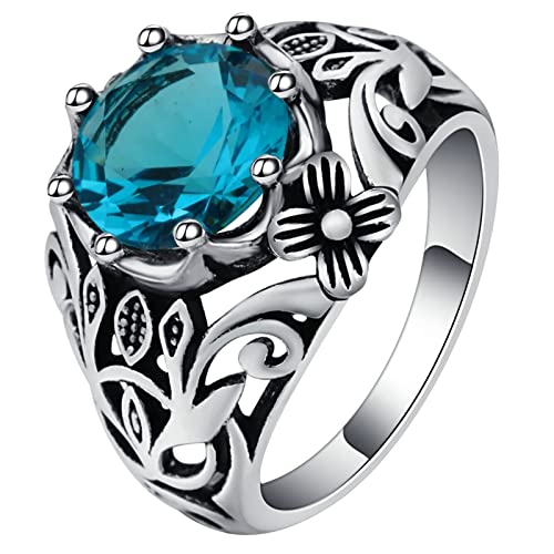 Verlobungsring Damen Zirkonia, Ringe Frauen Cool Silber Blau Blumenzweig mit Zirkonia Versilbert Schmuck Größe 52 (16.6) mit Box von Dsnyu