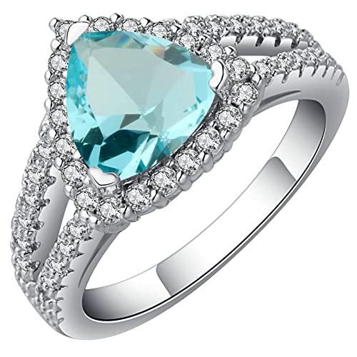 Verlobungsring Damen Zirkonia, Ringe Frauen Cool Silber Hellblau mit Dreieckigem Zirkonia Versilbert Schmuck Größe 62 (19.7) mit Box von Dsnyu