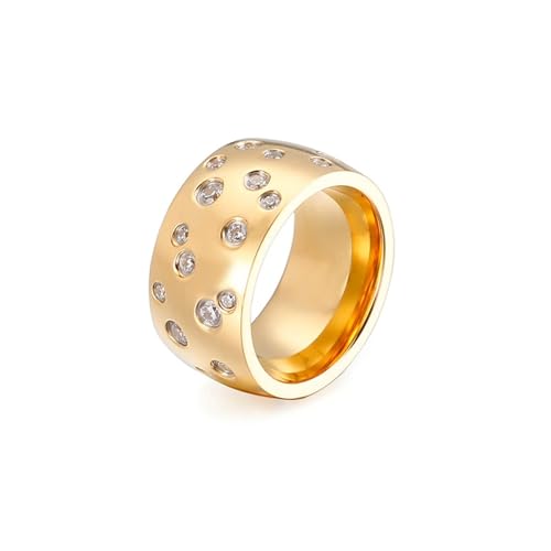 Verlobungsring Edelstahl, Ring mit Stein Gold mit 12 mm Breitem Zirkonia Größe 57 (18.1) Damen Schmuck Jahrestag Geschenk von Dsnyu