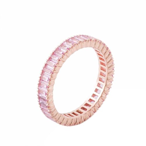 Verlobungsring Gold 375, Eheringe 9K Roségold Eternity Rectangle mit Moissanit Geburtstagsgeschenk Größe 52 (16.6) von Dsnyu