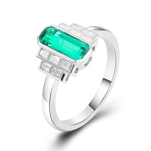 Verlobungsring Gold 375, Ringe Frauen Grün Erstellter Smaragd 2ct Rechteck Silber Ehering 9 Karat Weißgold mit Moissanit Größe 60 (19.1) von Dsnyu