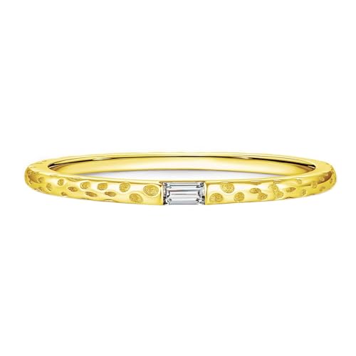 Verlobungsring Gold Damen, Hochzeitsringe 9K Gelbgold Moissanit 1.5X3mm Rechteckform Vintage Textur Geschenk für Geburtstag Größe 50 (15.9) von Dsnyu