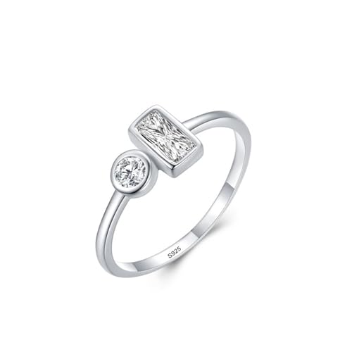 Verlobungsring Silber, Eheringe Damen 925 Sterling Silber Doppelstein Zirkonia Runde Form Schmuck Größe 54 (17.2) von Dsnyu