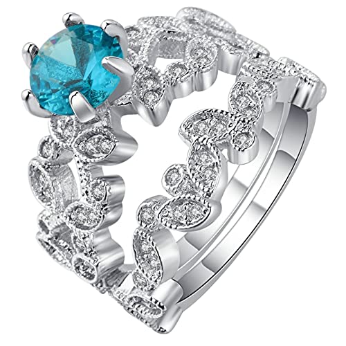 Verlobungsring Zirkonia, Promise Ring for Women Silber Blau 2-Teiliges Ringset Zweig mit Zirkonia Versilbert Damen Schmuck Größe 62 (19.7) mit Box von Dsnyu