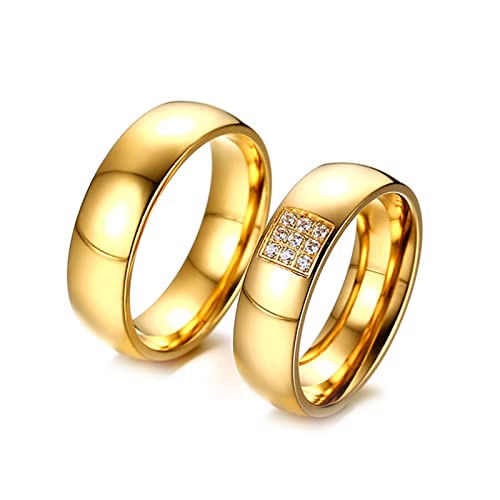 Verlobungsringe Titan Paarpreis, Verlobung Ringe Paar Gold 6MM Breite Poliert Runden Zirkonia Verlobungsringe Paarpreis Damen Gr. 54 (17.2) & Herren Gr. 72 (22.9) von Dsnyu