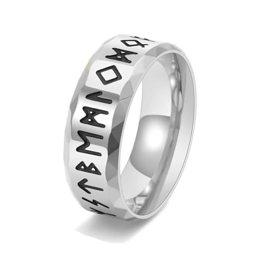 Vintage Ringe Edelstahl, Silver Ring Vintage Wikinger-Schrift Herren Damen Schmuck 8mm Breit Größe 65 (20.7) Cool Jahrestag Geschenk von Dsnyu