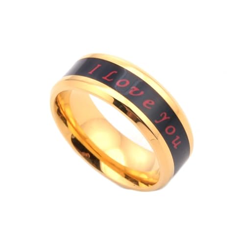 Wedding Ring Man, Promise Ring Gold "Ich Liebe Dich" Herren Damen Schmuck Titan Stahl Größe 67 (21.3) Komfort Fit mit Box von Dsnyu