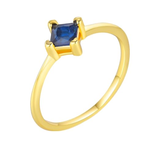 Wedding Ring for Women, Eheringe Damen 9K Gelbgold Im Labor Hergestellter Saphir 4mm Quadratische Form Einfache 4 Krallen für Verlobung Hochzeit Größe 47 (15.0) von Dsnyu