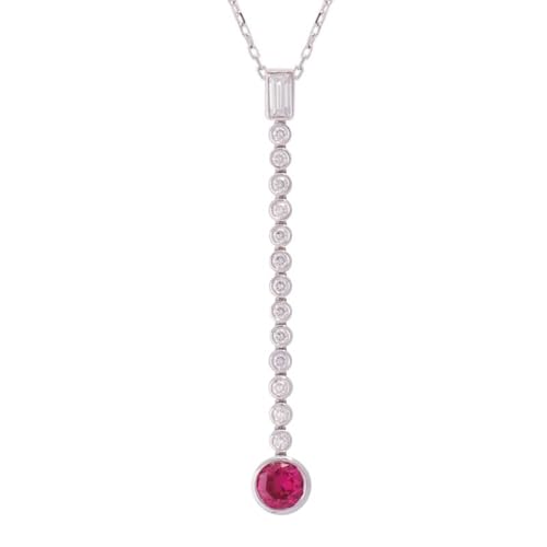 Weissgold Kette Damen 585, Halskette Anhänger 14K Gold Y-Form mit Fuchsia-Moissanit-Anhänger Anhänger Ketten Modeschmuck von Dsnyu