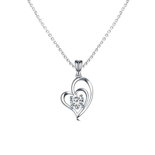 Weissgold Kette Damen 585, Kettenanhänger 14K Gold Herz mit 1 Karat Rundem Moissanit Anhänger Ketten Geburtstagsgeschenk von Dsnyu