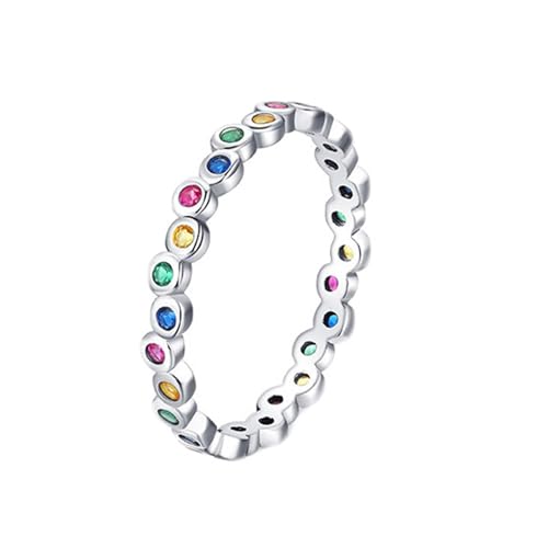 Weißgold Ring, Ehering 9K Gold Edelstein Runde Form Unregelmäßiger Regenbogen Geschenk für Geburtstag Größe 62 (19.7) von Dsnyu