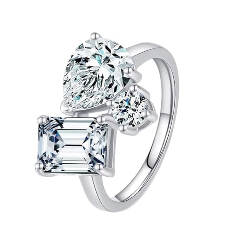 Weißgold Ring 585 Damen, Eheringe Frauen 14K Gold Moissanit 7X9mm Birnenform Schlichter Tropfen Rechteck Runder Schmuck Größe 47 (15.0) von Dsnyu