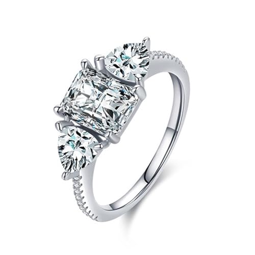 Weißgold Ring Damen, Promise Ring for Her 9K Gold Moissanit 6X8mm Rechteckform Elegant Geschenk für Geburtstag Größe 62 (19.7) von Dsnyu