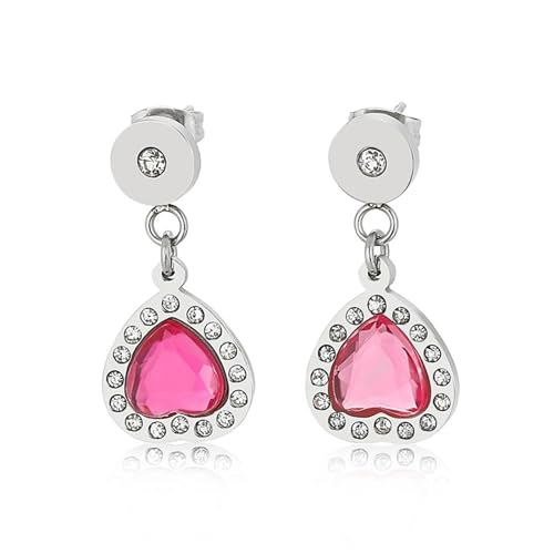 Zirconia Earrings, Silber Ohrringe Vintage Edelstahl mit Herzstein Ohrstecker Rosa Damen Schmuck Jahrestag Geschenk von Dsnyu