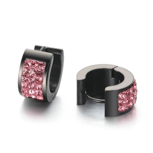 Zirkonia Ohrringe, Damen Ohrringe Edelstahl Kreis mit Stein Creolen Pink Schwarz Schmuck Jahrestag Geschenk von Dsnyu