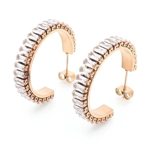 Zirkonia Ohrstecker, Ohrringe Hochzeit Rosegold Edelstahl mit Rechteckstein Damen Schmuck Tragus Piercings von Dsnyu