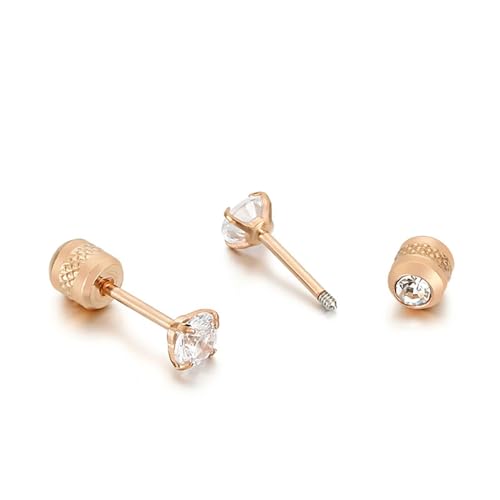 Zirkonia Ohrstecker, Ohrringe Hochzeit Rosegold Edelstahl mit Rundem Stein Damen Schmuck für Geburtstag von Dsnyu