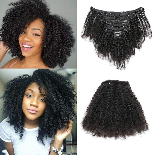 14 Zoll 8Pcs/Set Remi Echthaar Clip in Extensions Afro Kinky Curly Double Wefts für Schwarze Frauen Natürliche Farbe 120 Gramm/Set von Dsoar
