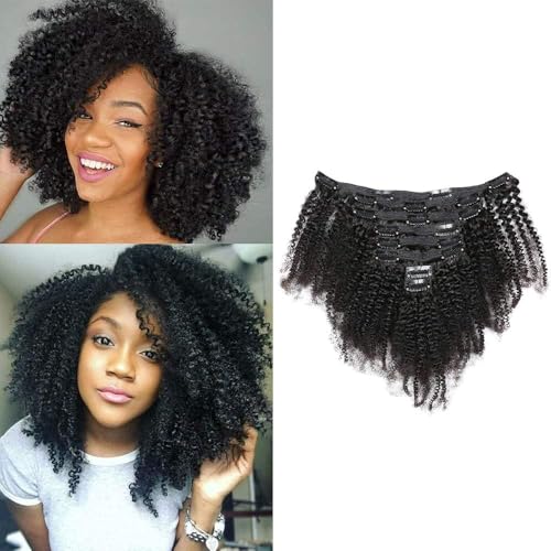 16 Zoll Kinky Curly Hair mit 18 Clips 8A Remi Human Hair Clip in Extensions 8Pcs/Set Afro Kinky Curly Double Wefts für Schwarze Frauen Natürliche Farbe 120 Gramm/Set von Dsoar