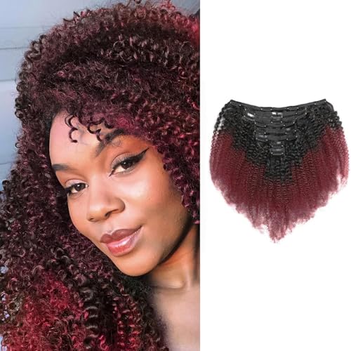18 Zoll 8A Remi Human Hair Clip in Extensions 8Pcs/Set Afro Kinky Curly Double Wefts für Schwarze Frauen Ombre Farbe 120 Gramm/Set(T1B-99J#) von Dsoar