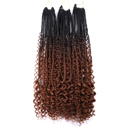 22 Zoll Ombre Boho Box Zöpfe Pre Looped Göttin Crochet Zöpfe mit Curly Ends 3 Packs Bohemian Flechten Haarverlängerungen für Frauen (Schwarz-Braun) von Dsoar