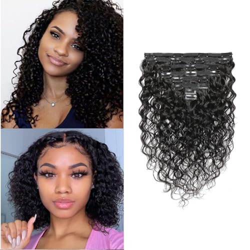 Dsoar Clip in Haarverlängerungen aus Echthaar 14 Zoll Wasserwellen Lockenkrause für Frauen Doppelte Webkante Nahtlose natürliche Haarteile 8 Stück/Lot von Dsoar